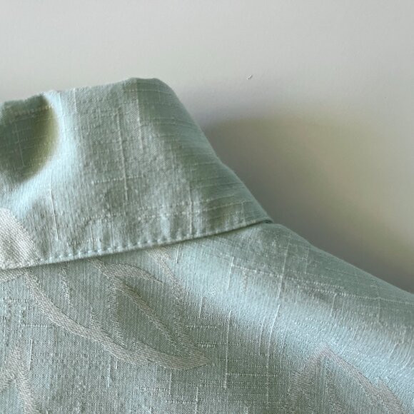 Ono & Company Large Men's Hawaiian Shirt Silk Cotton Mint Green Hibiscus print - Picture 6 of 8